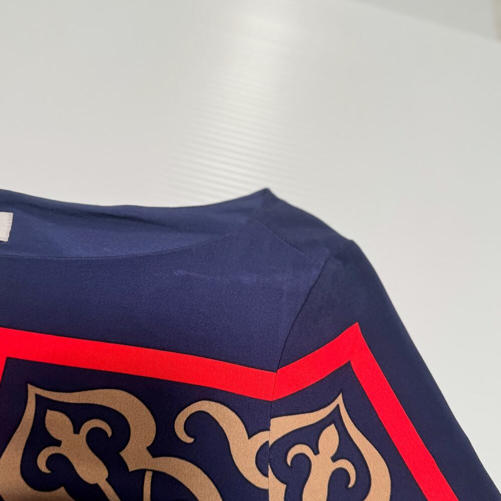 Cache Bodycon Sheath Dress Baroque Navy Red Women’s Medium Boat Neck Geometric - Picture 15 of 16